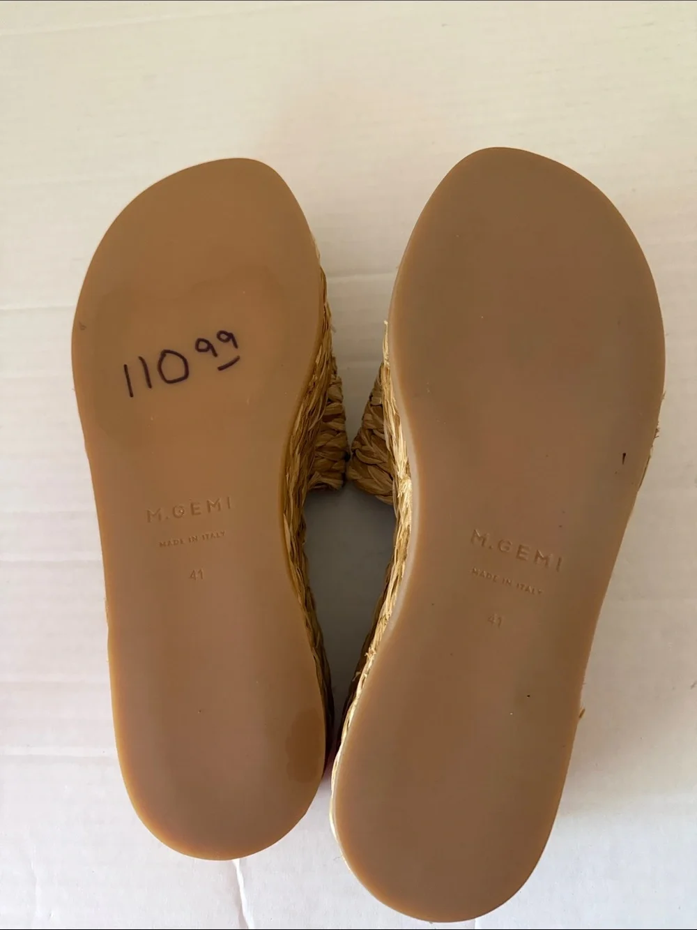 M. Gemi Simona Natural Straw Woven Platform Slide, size 10